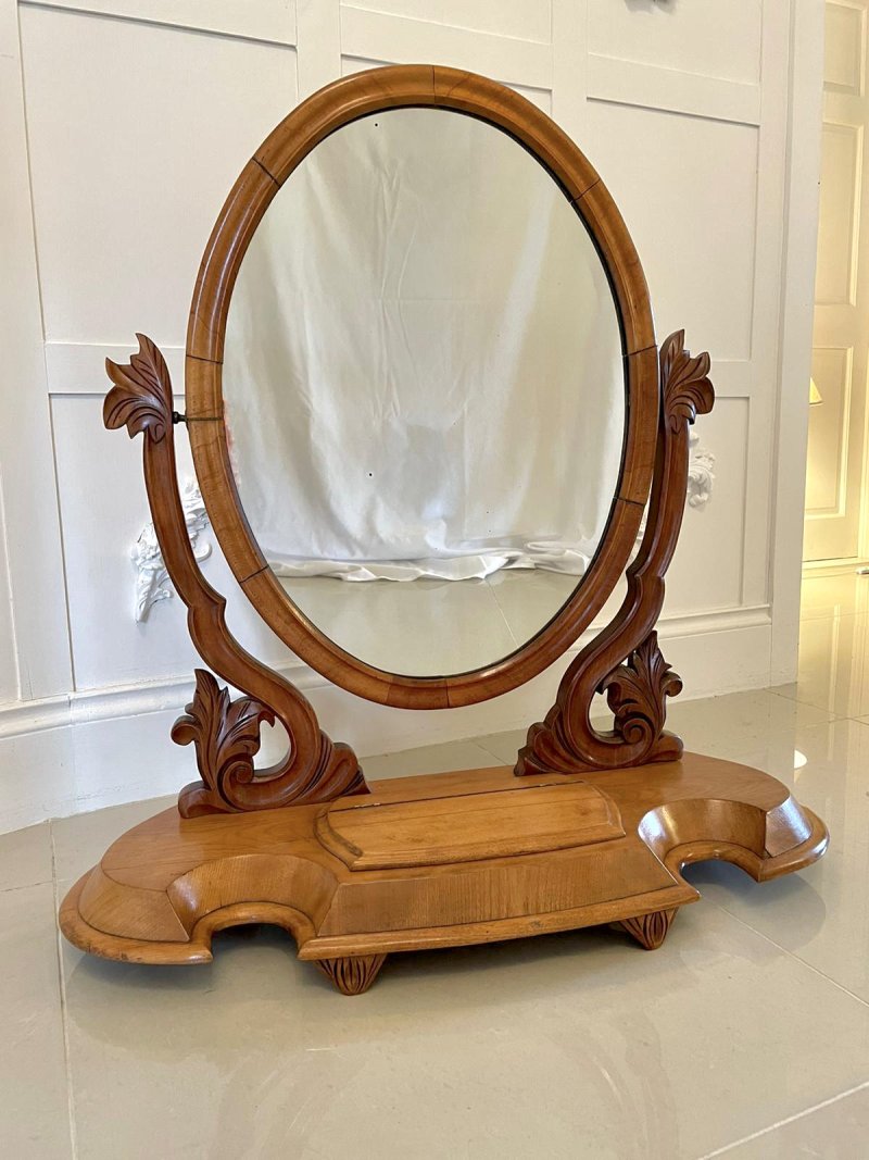 Antique Quality Victorian Satin Birch Carved Swing Mirror